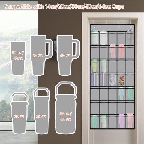 35 Pockets Door Hanging Cup Organizer Fit for Stanley Tumblers (67'' x 27.6'' / Gray)