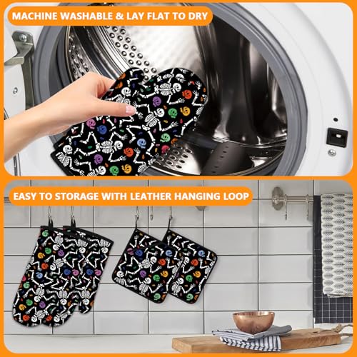 Colorful Skull Oven Mitts and Pot Holders Sets 4Pcs (Colorful Skull)