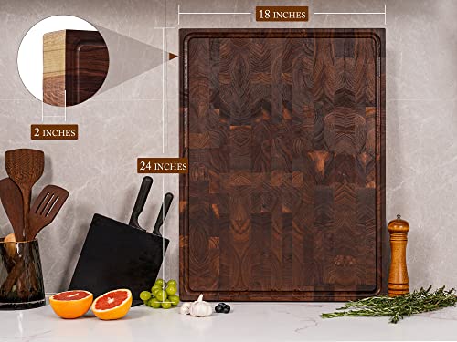 Extra Large Walnut Wood End Grain Cutting Board 24x18x2" Cut Block (End Grain / 24"L x 18"W)