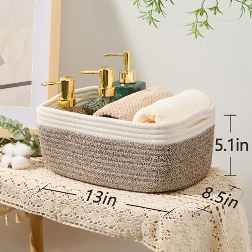 Small Storage Baskets for Organizing (4pcs-L13xW8.5xH5.1" / Off White/Brown)