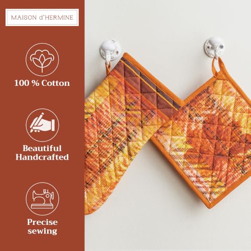 100% Cotton Oven Mitt & Pot Holder Set (061 - Thanksgiving Tartan / 7.5" x 13" & 8" x 8" (Oven Mitt & Pot Holder))