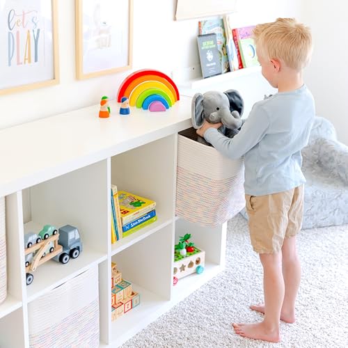 13x15x13 Kallax Storage Cubes Bins (Off White & Rainbow Stitching / 15 x 13 x 13 (Kallax))