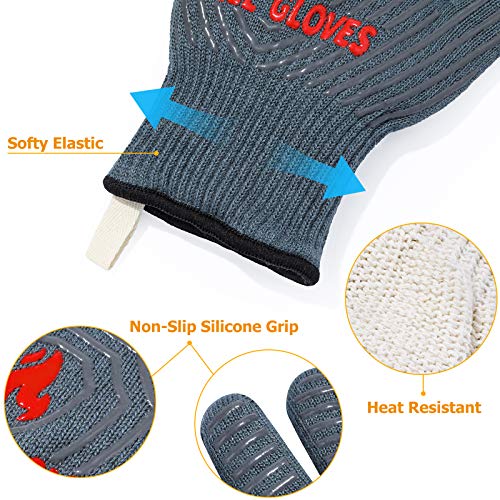 BBQ Gloves Oven Gloves 1472℉ Extreme Heat Resistant (Gray / One Size Fits Most(Regular Cuff))