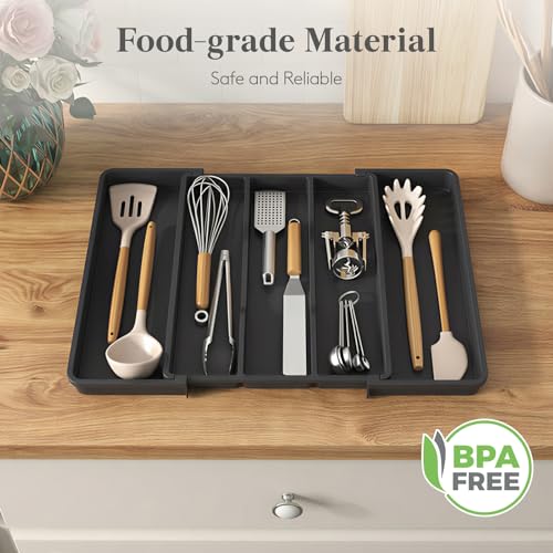 Utensil Organizer for Kitchen Drawers (Black / Medium Deep (11.5-20''W x 14.5"D))