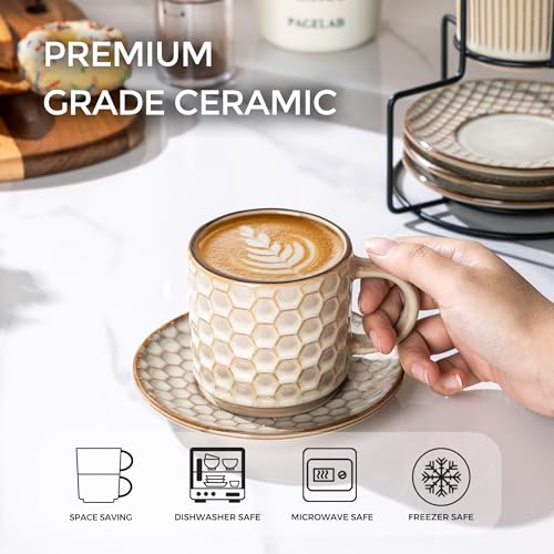 6 OZ Coffee Mugs with Saucer and Stand (Pale Khaki / 6 Ounce (With Stand))