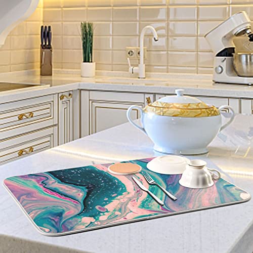 Super Absorbent Dish Drying Mat (Marble Pink Green / 18" x 24")