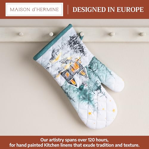 Maison d'Hermine Oven Gloves 100% Cotton Oven Mitt (126 - Neige De Noel / 7.5" x 13" (Oven Mitt))