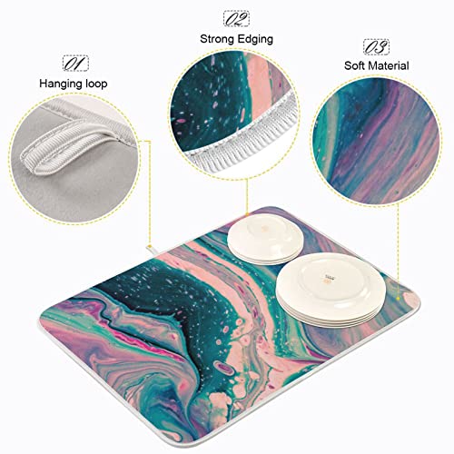 Super Absorbent Dish Drying Mat (Marble Pink Green / 18" x 24")