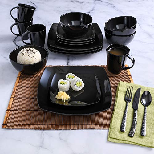 Soho Lounge Square Reactive Glaze Stoneware Dinnerware Set (Service for 4 (16pcs) / Black (Soho Lounge))