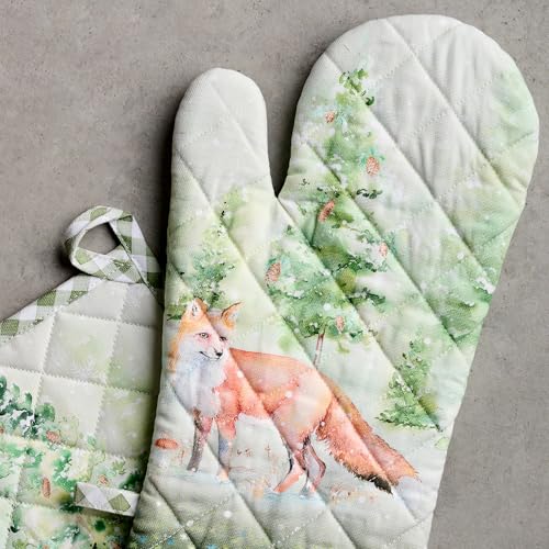 100% Cotton Oven Mitt & Pot Holder Set (097 - Winter Mornings / 7.5" x 13" & 8" x 8" (Oven Mitt & Pot Holder))
