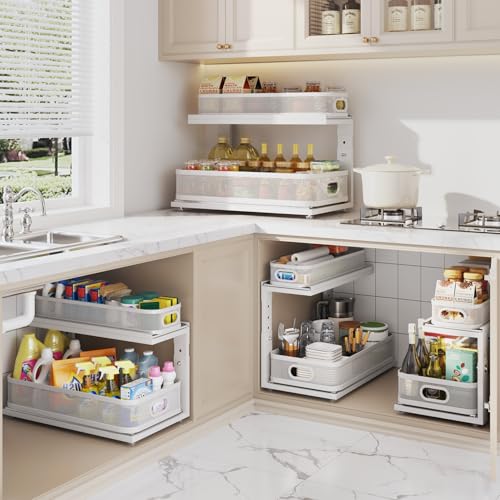 2 Pack 21IN Depth Under Sink Organizer With Next (White / 2 Pack-21"Dx12.4"-16.5"H)