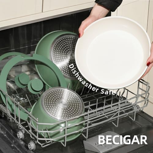 23pcs Ceramic Pots and Pans Set (Green 23 Pcs)