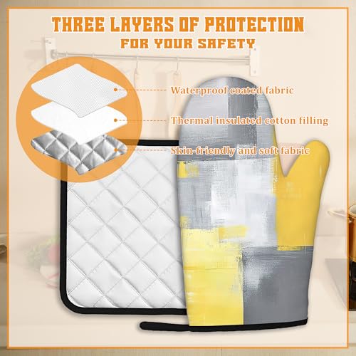 Yellow Gray Modern Art Oven Mitts and Pot Holders (4 Count)