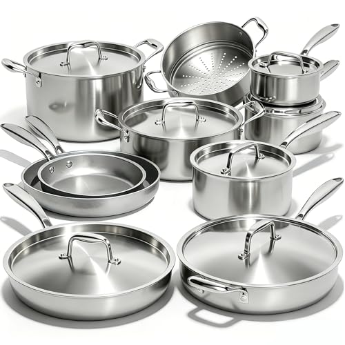 17Pcs 5 Ply Clad Stainless Steel Cookware Set with Lids (17Pcs 5 Ply Clad cookware set)