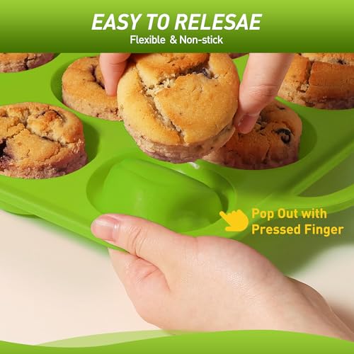 2 Packs 6 Cups Silicone Muffin Pan with Metal Reinforced Frame Jumbo Size Cupcake Pan Tray Egg Bites Silicone Circle Cookie Molds Muffin Tin Tart Pans Baking Sheet Set for Breakfast Sandwiches (2pc: 6-Cup Jumbo / Green)