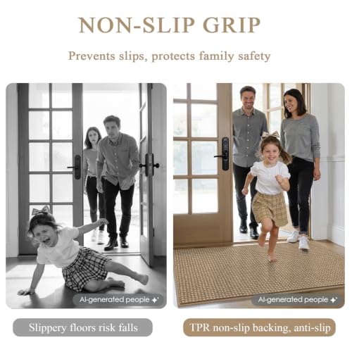 Waffle Door Mat Indoor Entrance (Beige Waffle / 32" x 20" (Rectangular))