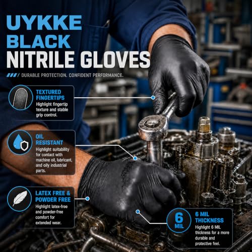 Nitrile Gloves Disposable Rubber Latex Gloves Black Nitrile Latex Gloves Medium Black Rubber Gloves Disposable Cleaning Mechanic Gloves HEAVY DUTY 6 Mil Nitrile Gloves (1000 Count)