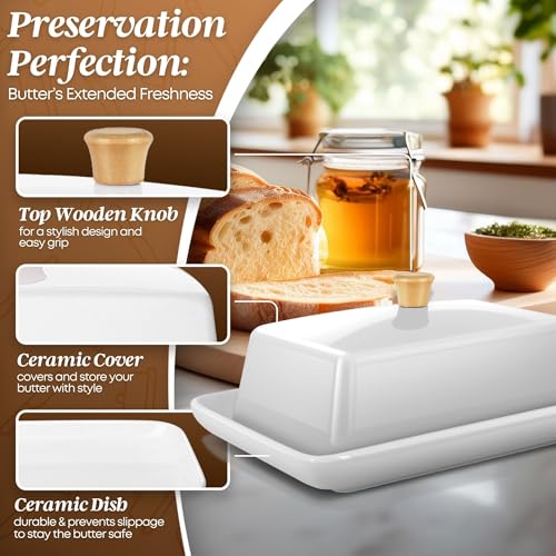 Ceramic White European Butter Dish with Lid for Countertop (White / Large)