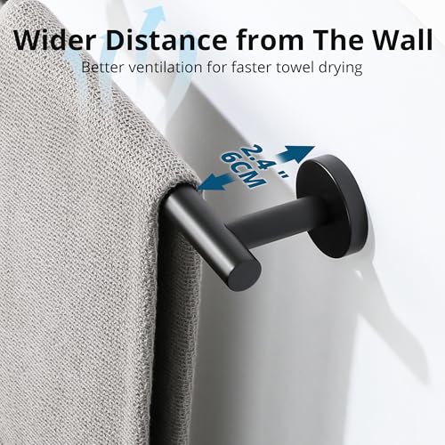 Matte Black Hand Towel Holder for Bathroom Wall (Matte Black / 12" (9" Hanging Length))
