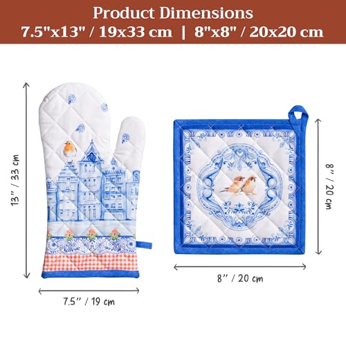 100% Cotton Oven Mitt & Pot Holder Set (008 - Amsterdam Canals / 7.5" x 13" & 8" x 8" (Oven Mitt & Pot Holder))