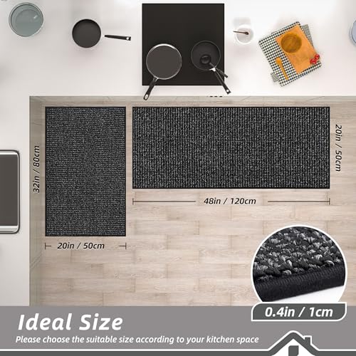Kitchen Rugs and Mats 2PCS Non (Black / 20"x32"+20"x48" (Rectangular))