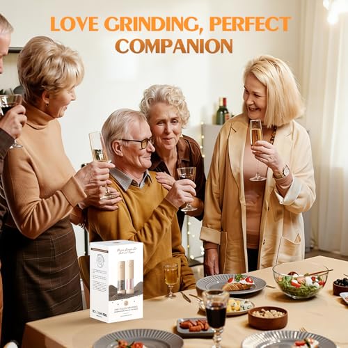 Electric Salt and Pepper Grinder Set Automatic Battery Pepper Mill Shakers Adjustable Coarseness Upgraded Larger Capacity with Led Home and Kitchen Appliances Birthday Gifts for Women Mom (Orange)