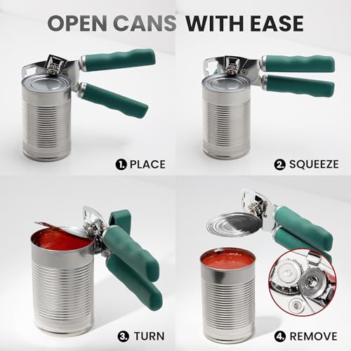 Manual Can Opener Heavy Duty Patented Stainless Steel (Pine Green / Comfy Grip)