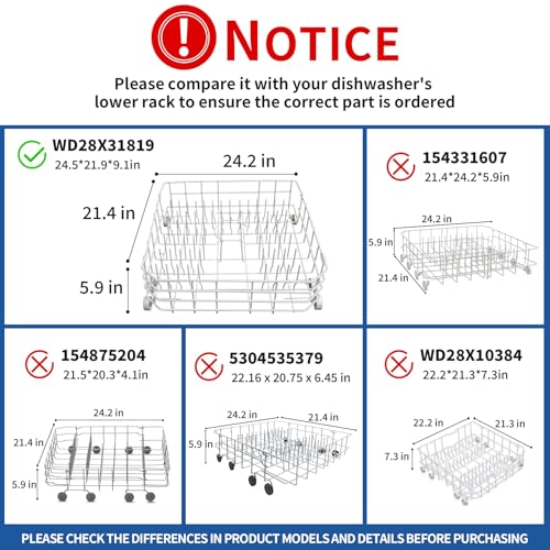 WD28X31819 WD28X10284 Replacement Lower Dishwasher Rack Compatible with GE (WD28X31819 Dishwasher Lower Dishrack)