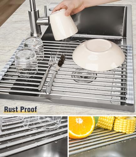 Roll Up Dish Drying Rack Over Sink (Marble / 17.7 x 12.5 in)