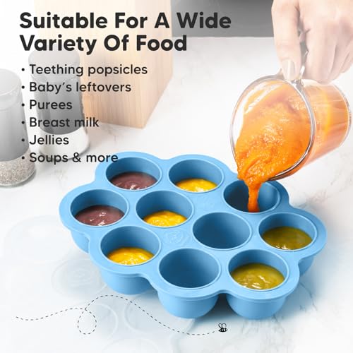 Silicone Food Freezer Trays with Lid (Misty Blue)