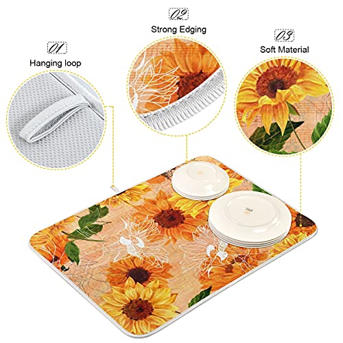 Super Absorbent Dish Drying Mat (Watercolor Sunflowers / 16" x 18")