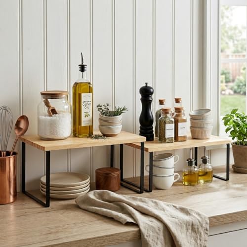 Large Cabinet Shelf Organizers Solid Wood Spice Rack Organizer for Cabinet Kitchen Countertop Storage