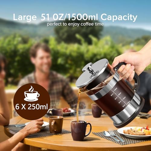 French Press Coffee Maker 51oz (New Style Sliver / 51oz)