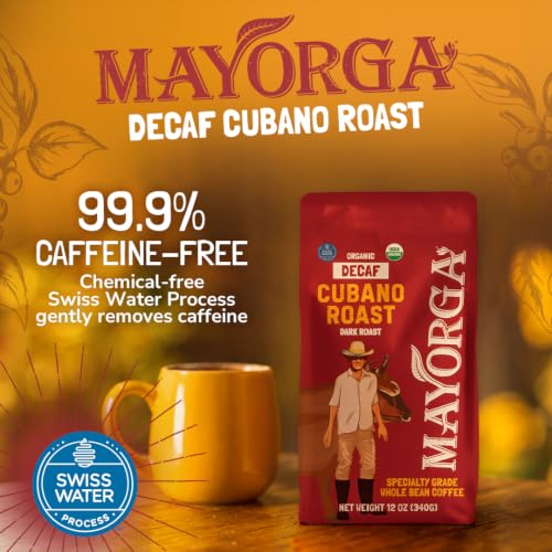 Decaf Dark Roast 12oz Bag Cafe Swiss Water Decaffeinated Cubano Roast 100% Arabica Whole Coffee Beans (12 Ounce (Pack of 1))