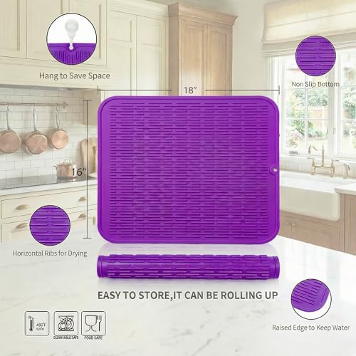 Silicone Dish Drying Mat for Multiple Usage (Purple / 18"L x 16"W)