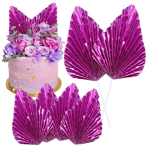 6Pcs Paper Palm Fan Cake Toppers Palm Spear Leaves Fan Cupcake Toppers Cake Insert Decorations Craft DIY Cake Bakeware Decoration for Birthday Party Wedding Party Decor Supplies Light Rose Red (Light Rose Red)