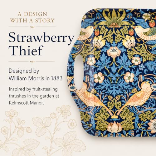 Morris & Co Strawberry Thief Blue Tray with Handles (18.9" x 11.6" x 1" / Blue Strawberry Thief)