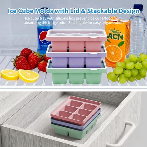 Large Silicone Ice Cube Tray Set of 3 (Green+Pink+Purple)