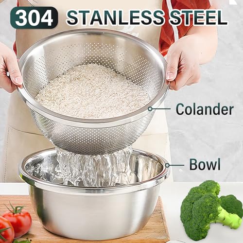 304 Stainless Steel Colander 5QT Microporous Colander & Large Bowl for Kitchen