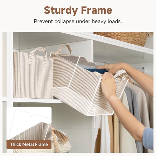 Fabric Storage Bins (Khaki and Beige Stripes / 14 ¾" L x 10 ¼" W x 8 ¼" H)