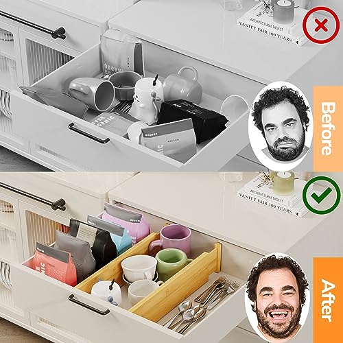 Bamboo Expandable Drawer Dividers (Natural / 4''H, 16.65''-22''L)