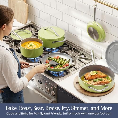 Premium Ceramic Frying Pan (10 inch / Olive Green)