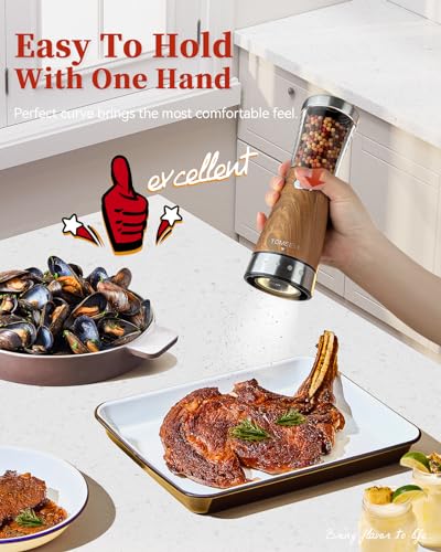 Electric Salt and Pepper Grinder Set with Storage Base (Dark Wood Grain)