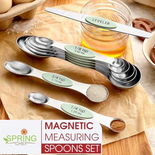 Stainless Steel Magnetic Measuring Spoons Set of 8 (Pistachio / 1-Pack)