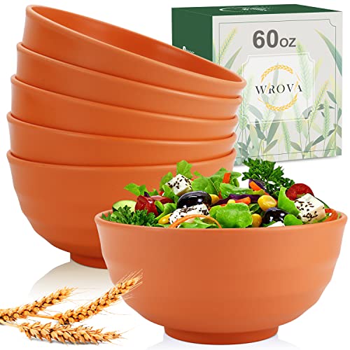 Wheat Straw Bowls Set 60 OZ Unbreakable Large Cereal Bowls Set of 6 Microwave and Dishwasher Safe Bowls Big Bowls for Eating BPA Free Soup Bowl for Serving Oatmeal and Salad Orange (60 oz / Orange)