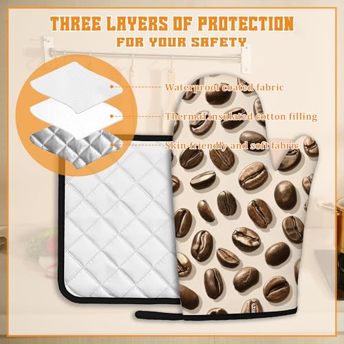 Coffee Bean Oven Mitts and Pot Holders Set (4 Count)