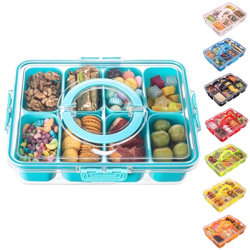 Divided Serving Tray with Lid and Handle (Lake blue-1 Pack)