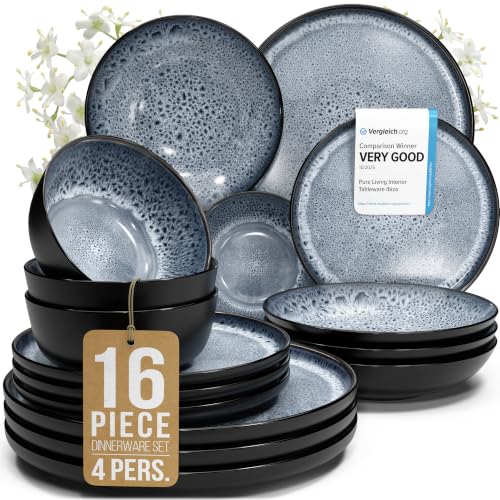 16 Piece Stoneware Dinnerware Set for 4 (Dark / Smoke Blue / Set for 4 (16pcs))