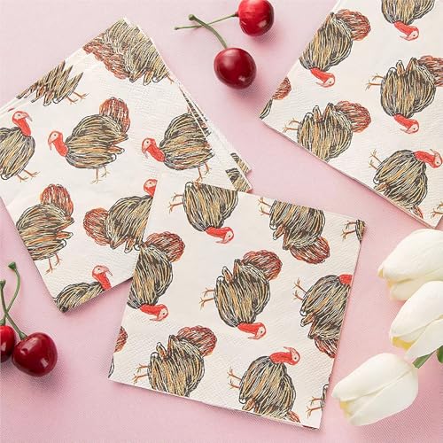 100 Pack Turkey Thanksgiving Cocktail Napkins for Party Supplies (100 Pack)