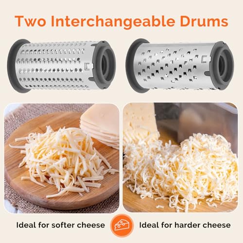Patented Handheld Parmesan Cheese Grater with 2 Rotary Drums (Gray)